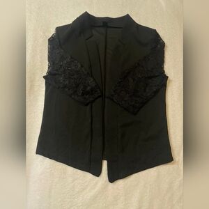 SHEIN Black Lace Sleeve Open Blazer